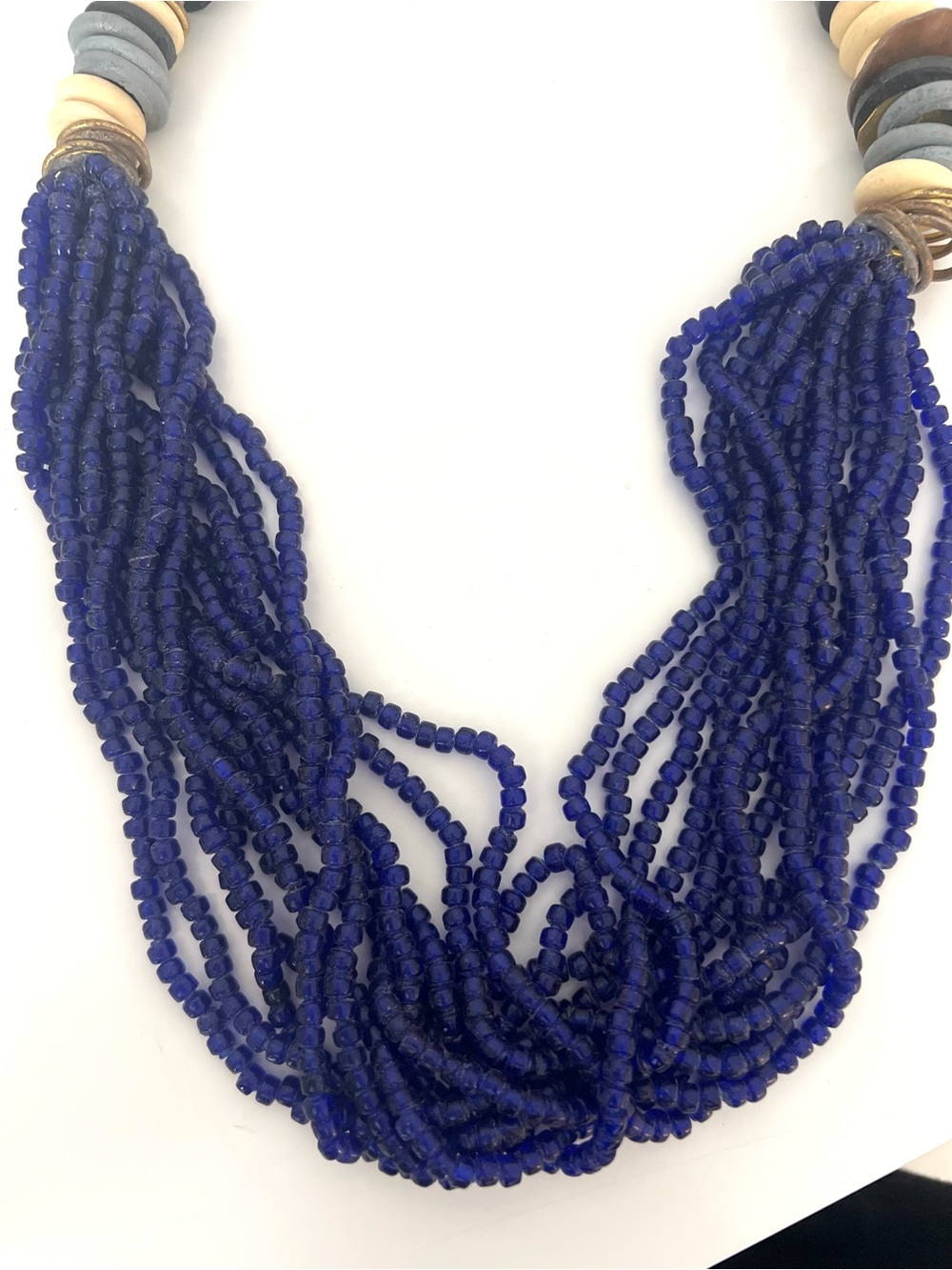 Handmade Multistrand Blue Beaded Necklace with Mixed Accent Discs - Picture 2 of 7